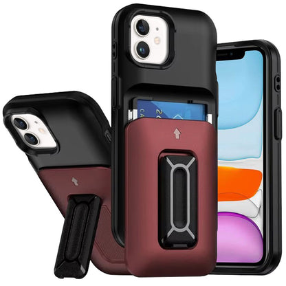 For Apple iPhone 11 Wallet Case with 2- Credit Card Holder, Wrist Strap & Kickstand Hybrid Shockproof TPU Case Cover