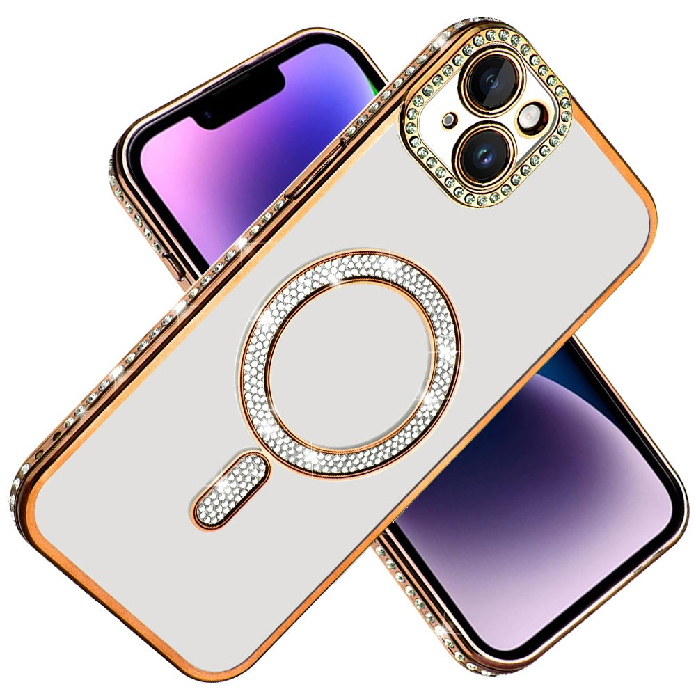 For Apple iPhone 16 (6.1") Bling Case with Diamond Magnetic Circle, Transparent Slim Shockproof Hybrid Slim Fit Case Cover