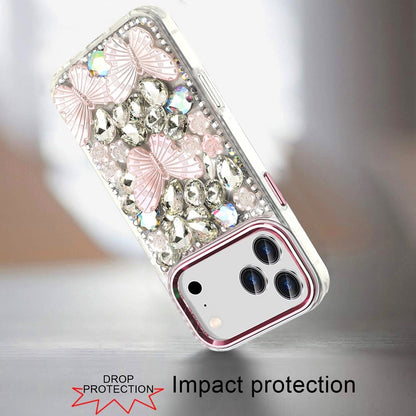 Phone Case for Apple iPhone 18 Pro Luxury 3D Floral Butterfly Bling Rhinestone Glitter Shockproof Stylish Protective Hybrid Designer Metallic Cover