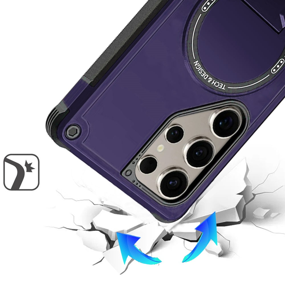 Phone Case for Galaxy S25 Ultra Magnetic Kickstand Rugged Shockproof Armor Grip Anti Slip Heavy Duty Protective Matte Stand Hybrid Cover Purple