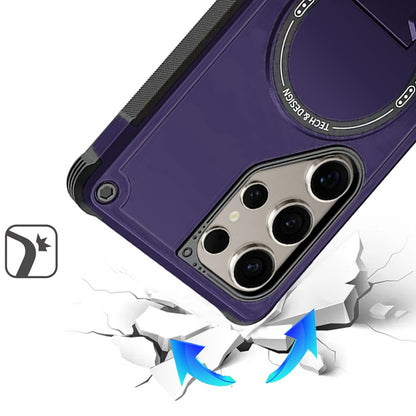 Phone Case for Galaxy S25 Ultra Magnetic Kickstand Rugged Shockproof Armor Grip Anti Slip Heavy Duty Protective Matte Stand Hybrid Cover Purple