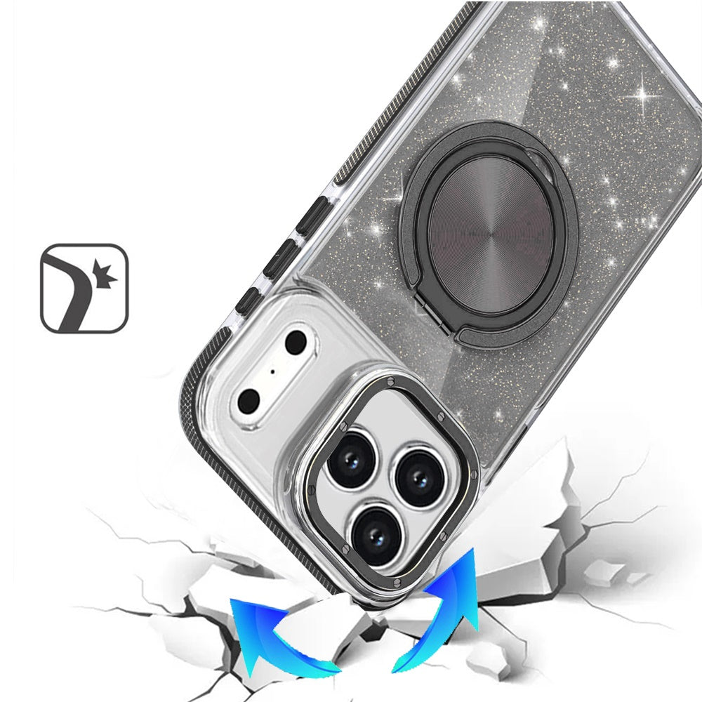Phone Case for Apple iPhone 18 Pro Max Magnetic Hybrid 360 Rotating Ring Kickstand Tough Hard PC Soft TPU Glitz Shimmer Glitter Shock Absorbing Cover