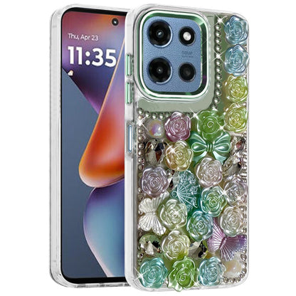 For Motorola Moto G Play 5G 2026 Muti-Color Floral Fashion Bling Crystal 3D Full Diamonds Stones Sparkle Rhinestone Glitter Hybrid Case Cover