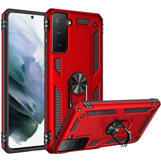 For Samsung Galaxy S21 Ultra Hybrid Shockproof Durable 360 Degree Rotatable Ring Stand Holder Kickstand Fit Magnetic Car Mount Case Cover Red