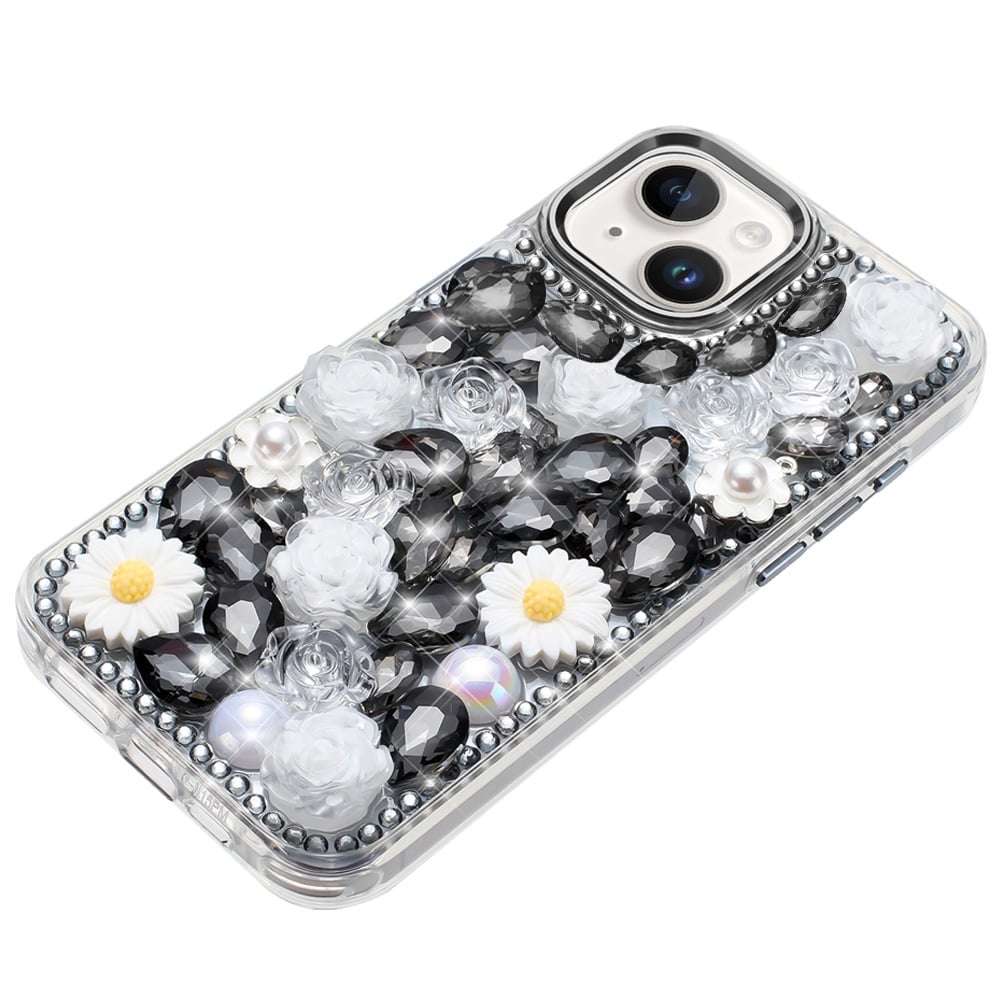 Phone Case for iPhone 15 Plus (6.7") Full Bling Rhinestone Glitter Floral Luxury Hybrid Shockproof Stylish Sparkling Protective Designer Ornament Cover