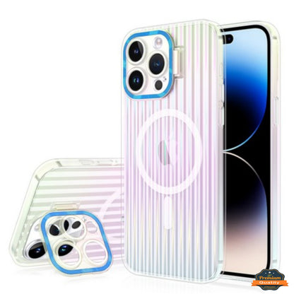 For Apple iPhone 15 Pro (6.1") Built-in Camera Kickstand Shockproof Iridescent Holographic Colorful TPU Slim Protective  Phone Case Cover