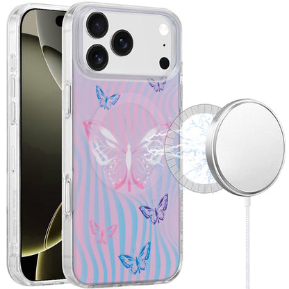 For Apple iPhone 17 Pro Stylish Pattern Fashion IMD Printed Design TPU Double Layer Slim Shockproof with Magnetic Back Case Cover Pink Butterfly