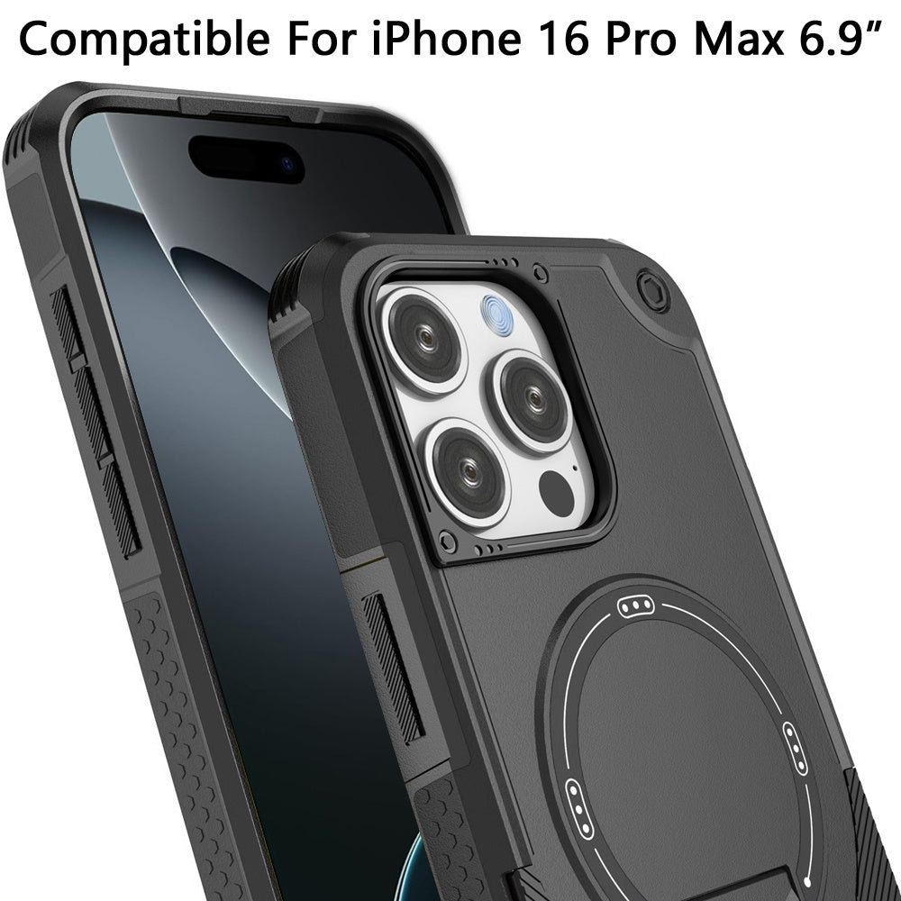 For iPhone 16 Pro Max (6.9") Magnetic Invisible Kickstand Holder with Magsafe, Slim Fit Shockproof Hybrid Military Grade Heavy Duty Protector