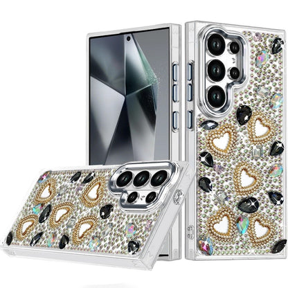 Phone Case for Samsung Galaxy S24 Ultra Luxury Crystal Heart Rhinestone Diamond Bling Shockproof Hybrid Glitter Protective Stylish Durable Grip Cover