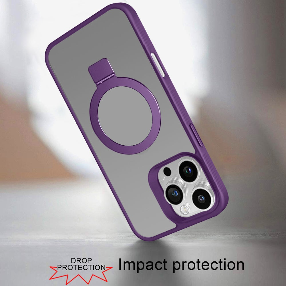 For iPhone 16 Pro Max (6.9") Magnetic Circle Kickstand with MagSafe Compatibility, Matte Skin, Rugged Bumper, and Ring Holder Protector Purple
