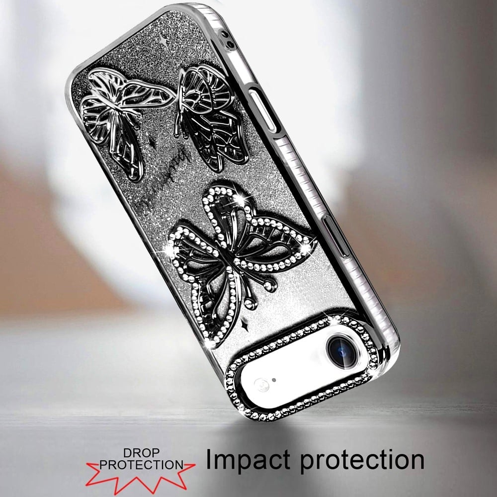 For Apple iPhone 17 Air (6.6") Luxury Butterfly Sparkle Glitter Diamond Crystal Rhinestone Shimmer Bling Plating Thick TPU Hard PC Case Cover