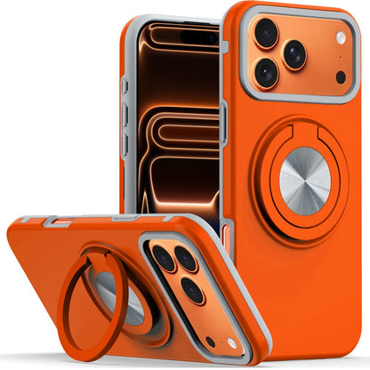 For Apple iPhone 17 Metal Matte Hybrid with Invisible Rotational Ring Stand, Car Mount Friendly, Military Grade Slim Fit Sturdy Case Cover Cosmic Orange
