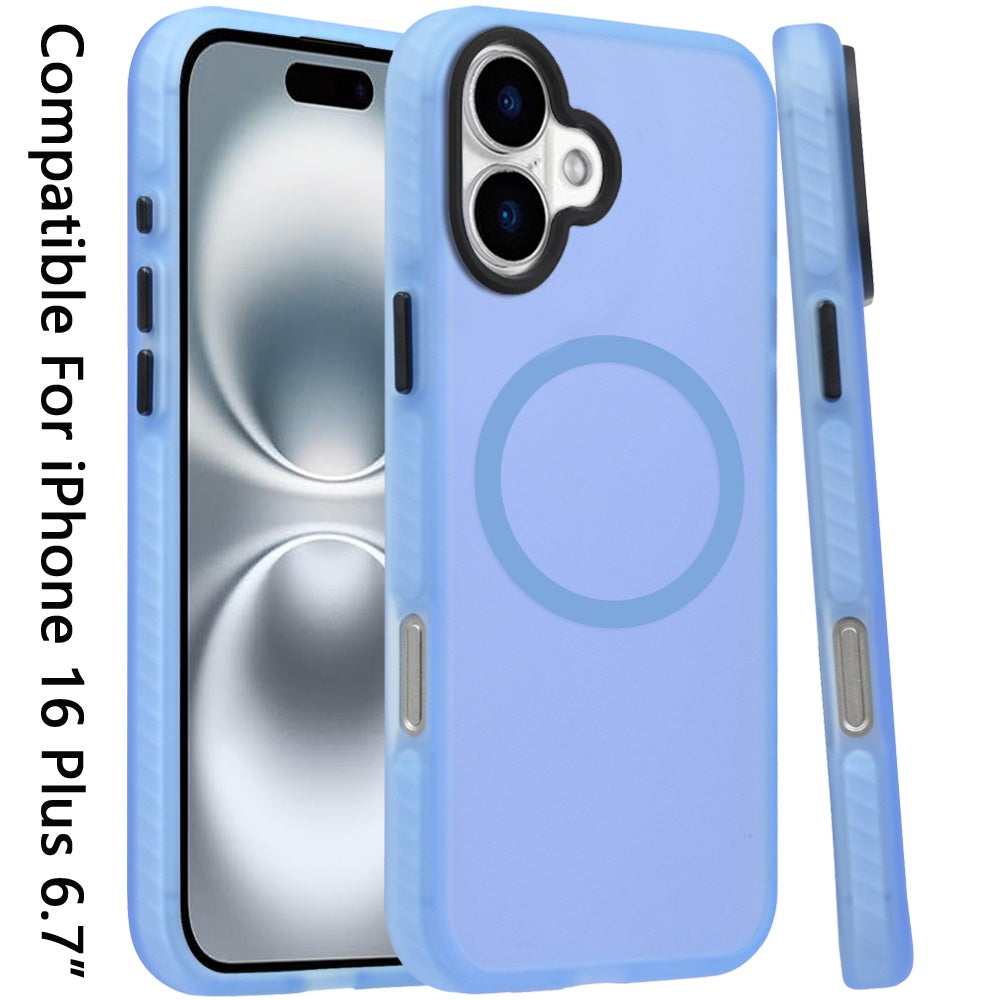 For Apple iPhone 16 Plus (6.7") Matte Skin Hybrid TPU with Magnetic Circle MagSafe Compatible, Military Grade Shockproof Slim Fit Case Cover