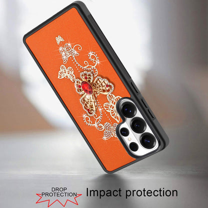 For Samsung Galaxy S25 Ultra Diamonds 3D Fashion Bling Sparkly Glitter Ornaments Engraving Hybrid with Ring Stand Case Cover