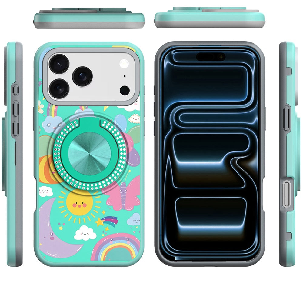 Phone Case for Apple iPhone 18 Pro Max Magnetic Ring Stand Matte Metal Hybrid Car Mount Friendly Shockproof Rotational Grip Diamond Design Pattern Cover
