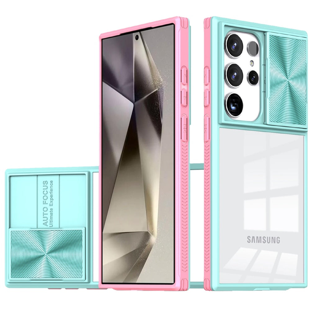 For Samsung Galaxy S25 EDGE Hybrid Cases with Sliding Camera Cover Transparent Shockproof Bumper TPU Protective Case Cover