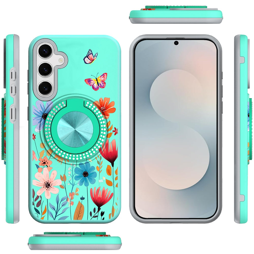For Samsung Galaxy S26 Pattern Design Hybrid with Invisible Ring Stand & Magnetic Back, Shockproof Protective Grip Case Cover