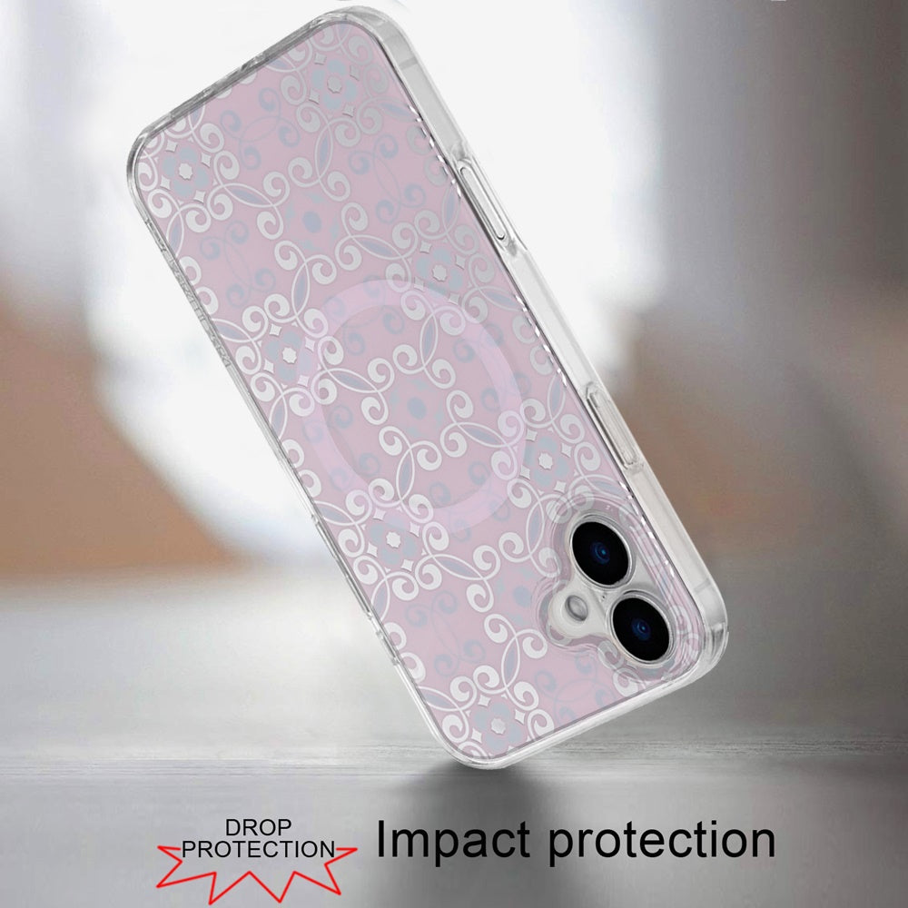 For Apple iPhone 17 Stylish Pattern Fashion IMD Printed Design TPU Double Layer Slim Shockproof with Magnetic Back Case Cover Flowers Purple Gradient