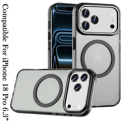 Phone Case for Apple iPhone 18 Pro Magnetic Clear Acrylic Metal Button Camera Guard Shockproof Transparent Slim Grip Premium Hybrid Cover