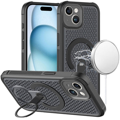 Phone Case for iPhone 15 Plus Magnetic Honeycomb Hybrid Rugged Armor Ring Kickstand Dual Layer Shock Absorbing Hard PC Soft TPU Cover