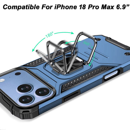 Phone Case for Apple iPhone 18 Pro Max Magnetic Car Mount Hybrid Ring Stand Shockproof Rugged Grip Armor Heavy Duty Protective TPU Durable Cover Blue