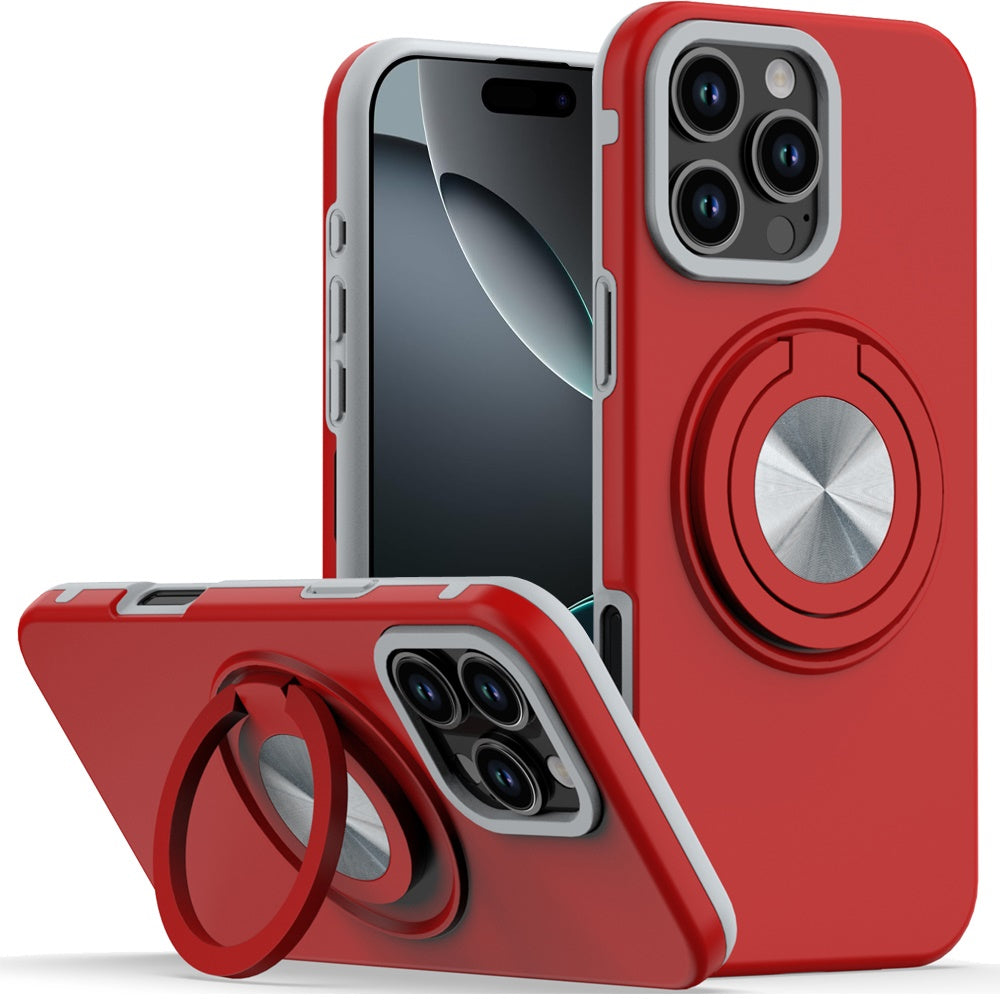 For Apple iPhone 16 Pro (6.3") Metal Matte Hybrid with Invisible Rotational Ring Stand, Car Mount Friendly, Military Grade Slim Fit Sturdy Case Cover