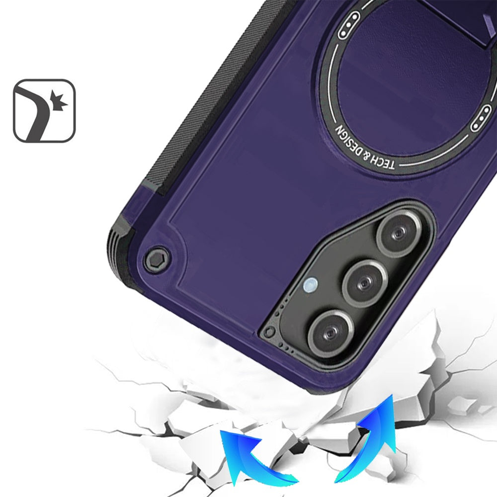 Phone Case for Galaxy A17 5G Magnetic Kickstand Rugged Shockproof Armor Grip Anti Slip Heavy Duty Protective Matte Stand Hybrid Cover Purple
