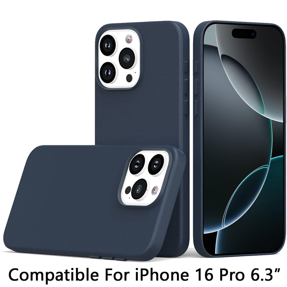 For Apple iPhone 16 Pro (6.3") PU Leather with inner Magnetic Circle Compatible with MagSafe, Rubber TPU Colored Metal Buttons Case Cover