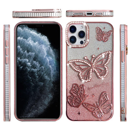 For Apple iPhone 11 Pro Max Luxury Butterfly Sparkle Glitter Diamond Crystal Rhinestone Shimmer Bling Plating Thick TPU Hard PC Case Cover