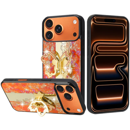 Phone Case for Apple iPhone 18 Pro Max Diamond 3D Fashion Floral Glitter Engraved Luxury Bling Hybrid Shockproof Chrome Edge Protective Grip Cover Orange