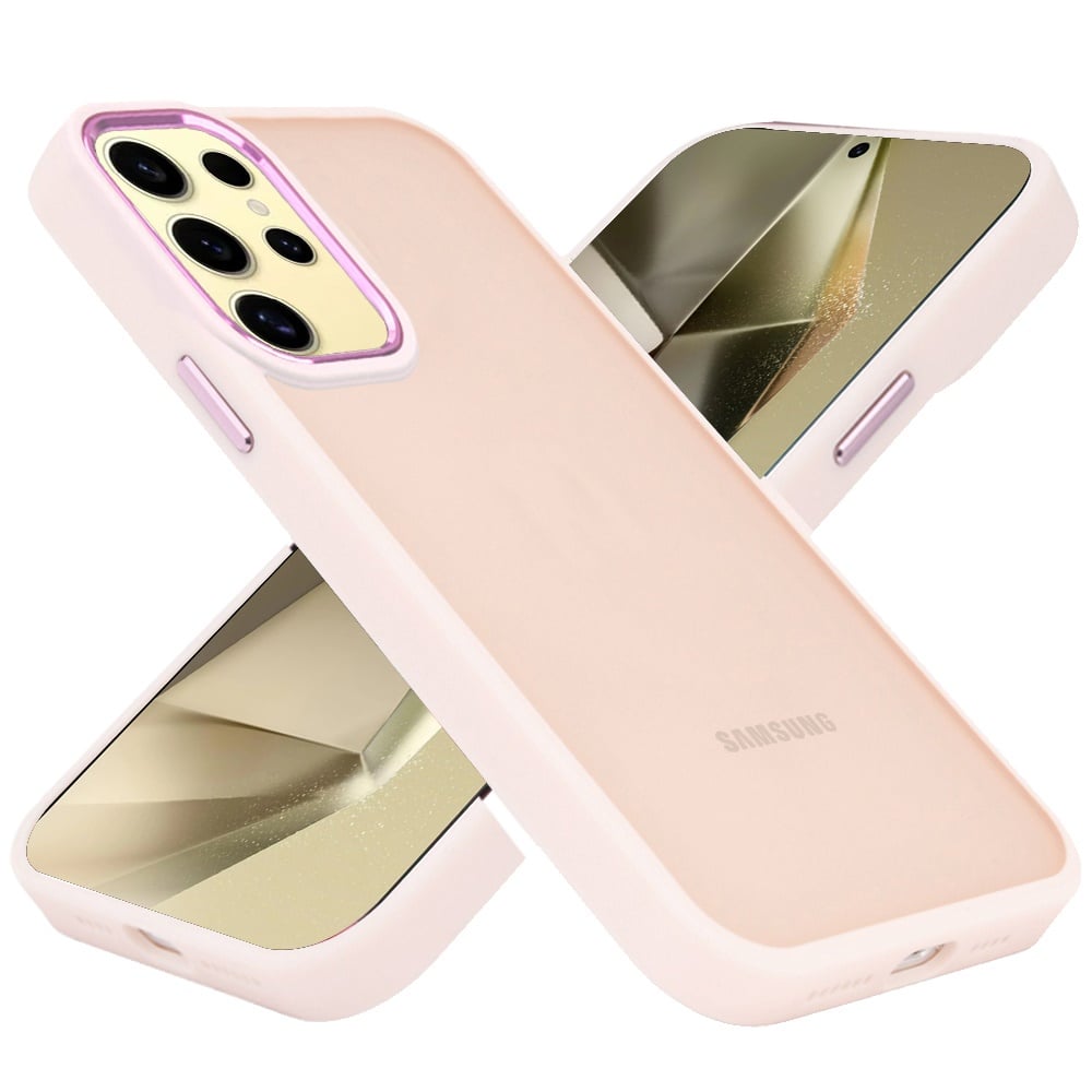 Phone Case for Samsung Galaxy S24 Ultra Polished Acrylic Hybrid TPU Slim Shockproof Metal Button Thick Durable Grip Camera Protection Anti-Scratch Cover