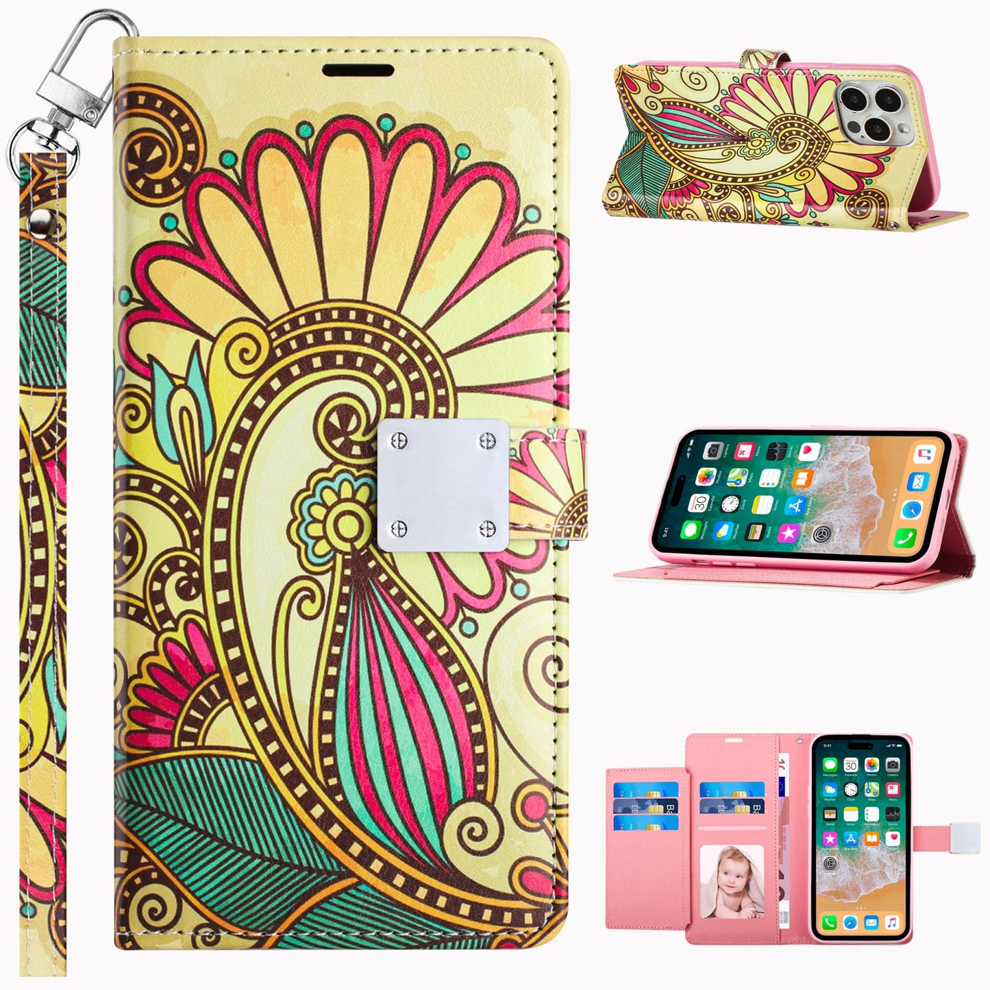 For Samsung Galaxy S24+ Plus Wallet Card Holder Magnetic Closure Shock Protection Lanyard Strap Secure Storage Design Case Cover ZigZag