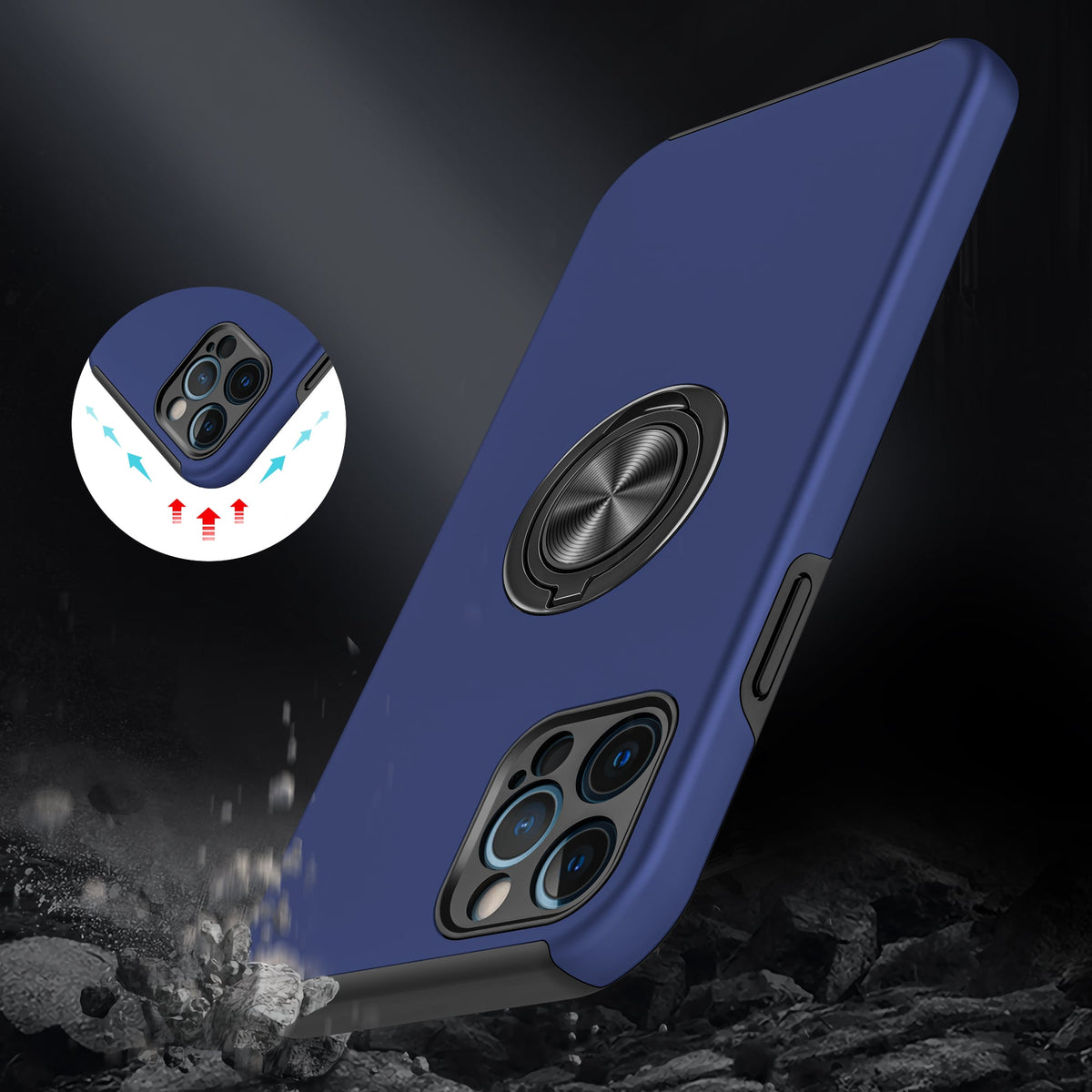 Phone Case for Apple iPhone SE 3 (2022) SE/8/7 Invisible Ring Stand Shockproof Anti Slip Durable Grip Protective Hybrid Fit Magnetic Car Mount Holder Cover Blue