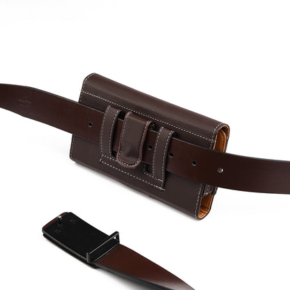 For Apple iPhone 16 Pro (6.3") Horizontal Universal Carry Pouch Cell Phone Case PU Leather Holster Belt Clip Loop Card Slot & Magnetic Closure [Brown]