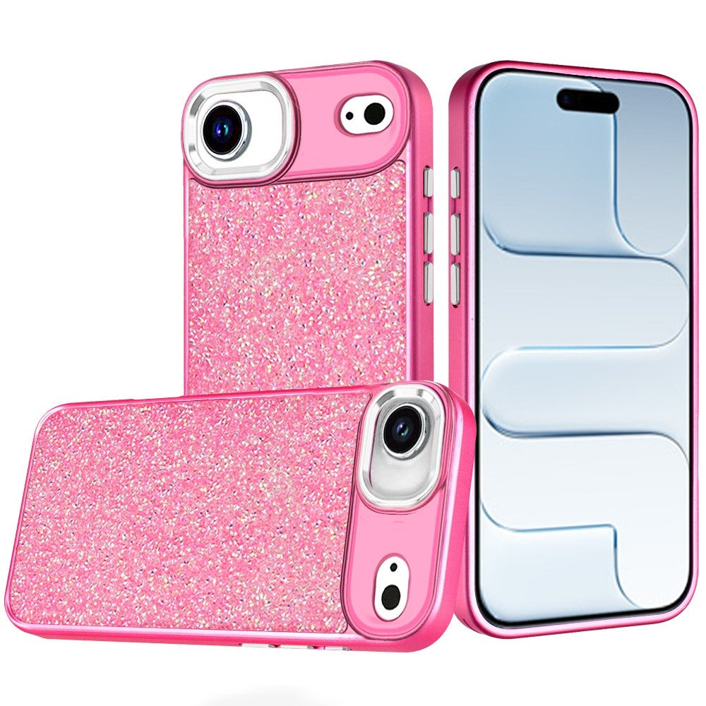 For Apple iPhone 17 Air (6.6") Crystal Sparkle Diamond Glass Full Mini Glitter Bling Frame TPU Hybrid Protective Case Cover