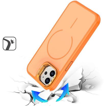 For iPhone 12 / iPhone 12 Pro (6.1") Magnetic Matte Metal Camera Stand Hybrid Drop Protection Durable Shockproof Slim Fit Design Case Cover Cosmic Orange