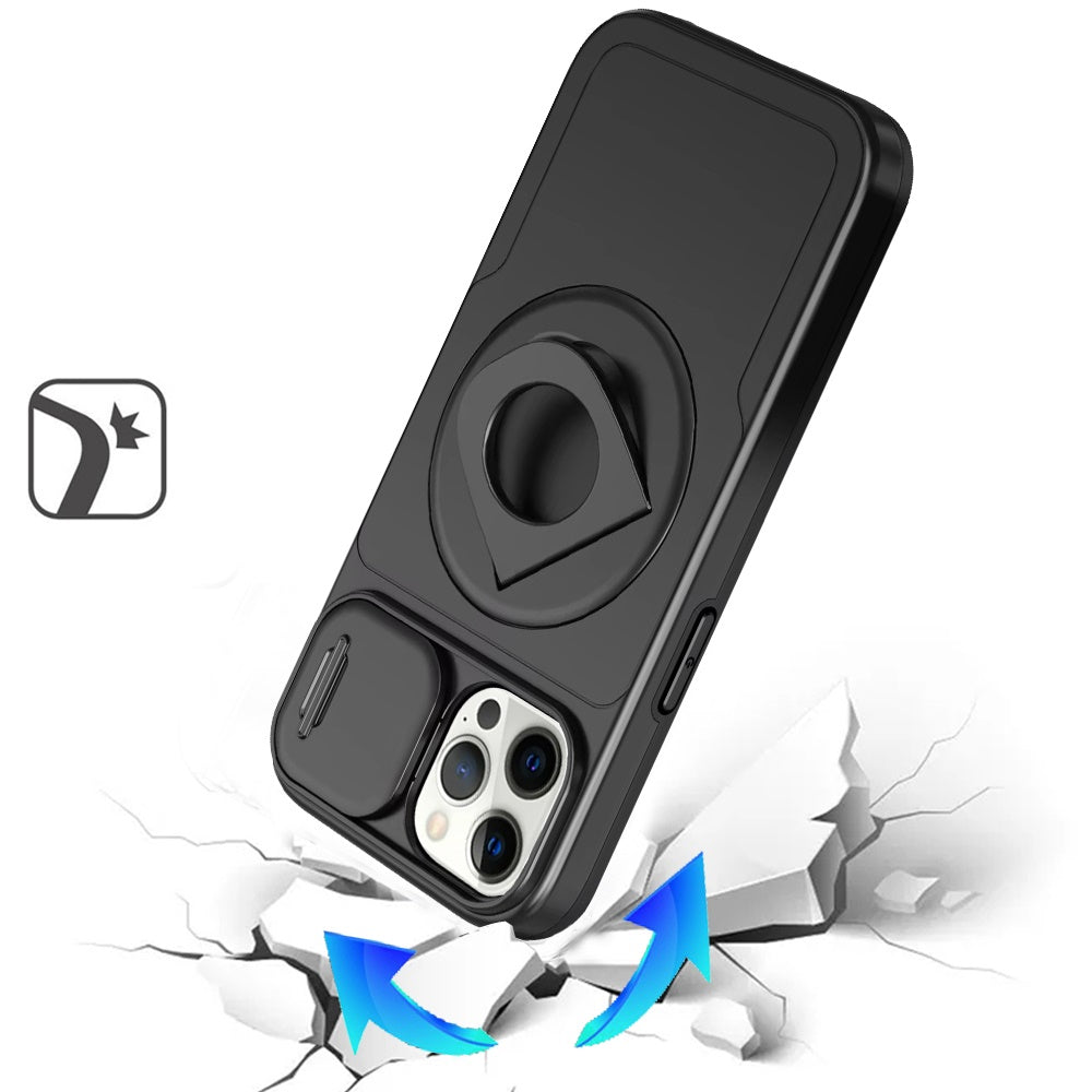 For Apple iPhone 12 /12 Pro Full Coverage with Camera Window, Magnetic Circle, Rotatable Ring Stand, MagSafe Compatible, Shockproof Hybrid Protectiv Case Cover