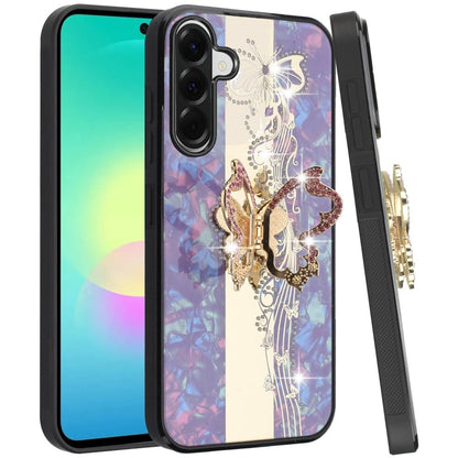 Phone Case for Samsung Galaxy A27 5G Diamond 3D Fashion Floral Glitter Engraved Luxury Bling Hybrid Shockproof Chrome Edge Protective Grip Cover