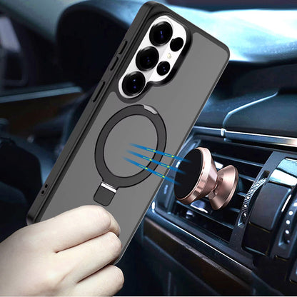 For Samsung Galaxy S26 Ultra Magnetic Circle Back with Ring Stand Full Rotation Matte Hybrid Shockproof Case Cover
