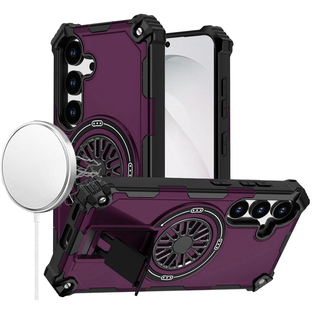 Phone Case for Samsung Galaxy S26+ / S26 Plus Invisible Kickstand Magnetic Car Mount Friendly Shockproof Texture Anti Slip Durable Grip Heavy Duty Hybrid Cover Purple