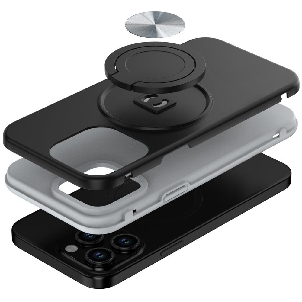 Phone Case for Apple iPhone 13 Pro Shockproof Magnetic Ring Stand Rotating CarMount Hybrid Metal Matte Finish AntiSlip Grip Kickstand Cover Black