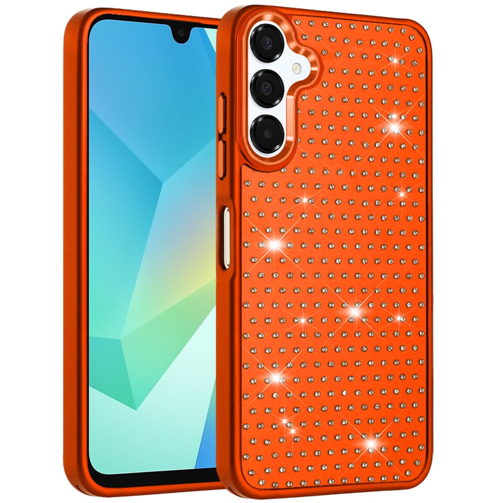 Phone Case for Samsung Galaxy A16 5G Luxury Diamond Bling Sparkle Chrome Metallic Edge Shockproof Durable Protective Stylish Premium Hybrid Design Cover Cosmic Orange