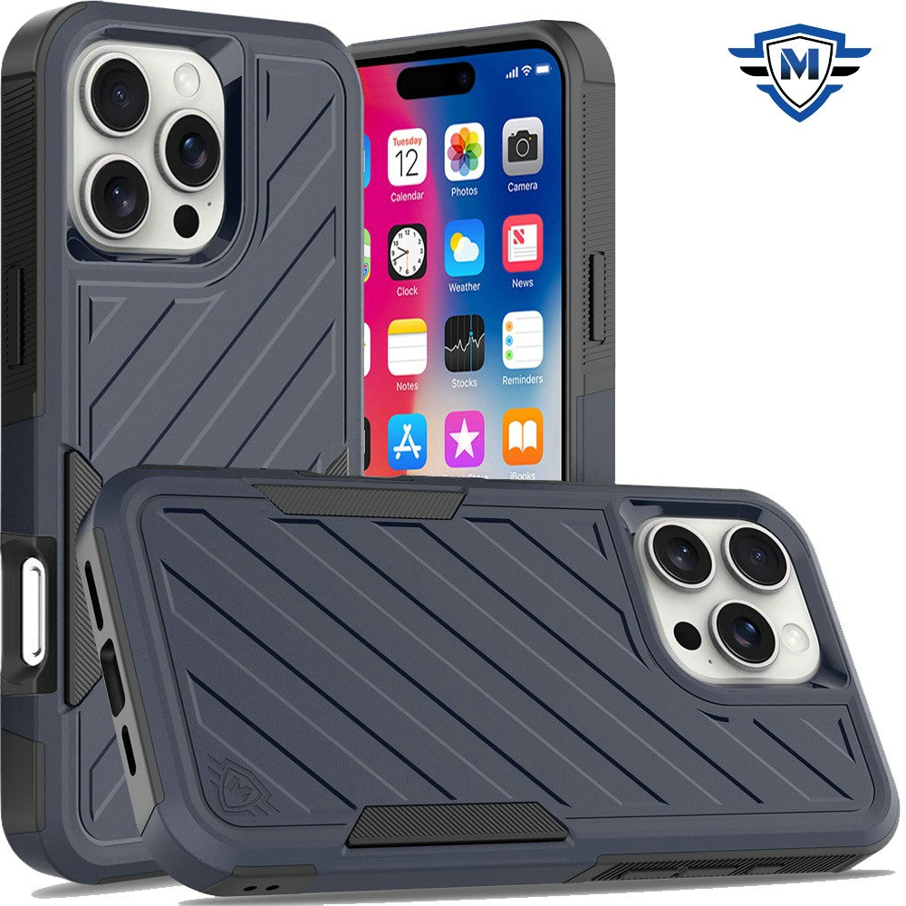 For Apple iPhone 16 Pro Max (6.9") Premium Design Hybrid lined Shockproof Rugged Textured 2in1 Hard PC & Silicone TPU Non Slip Tough Case Cover
