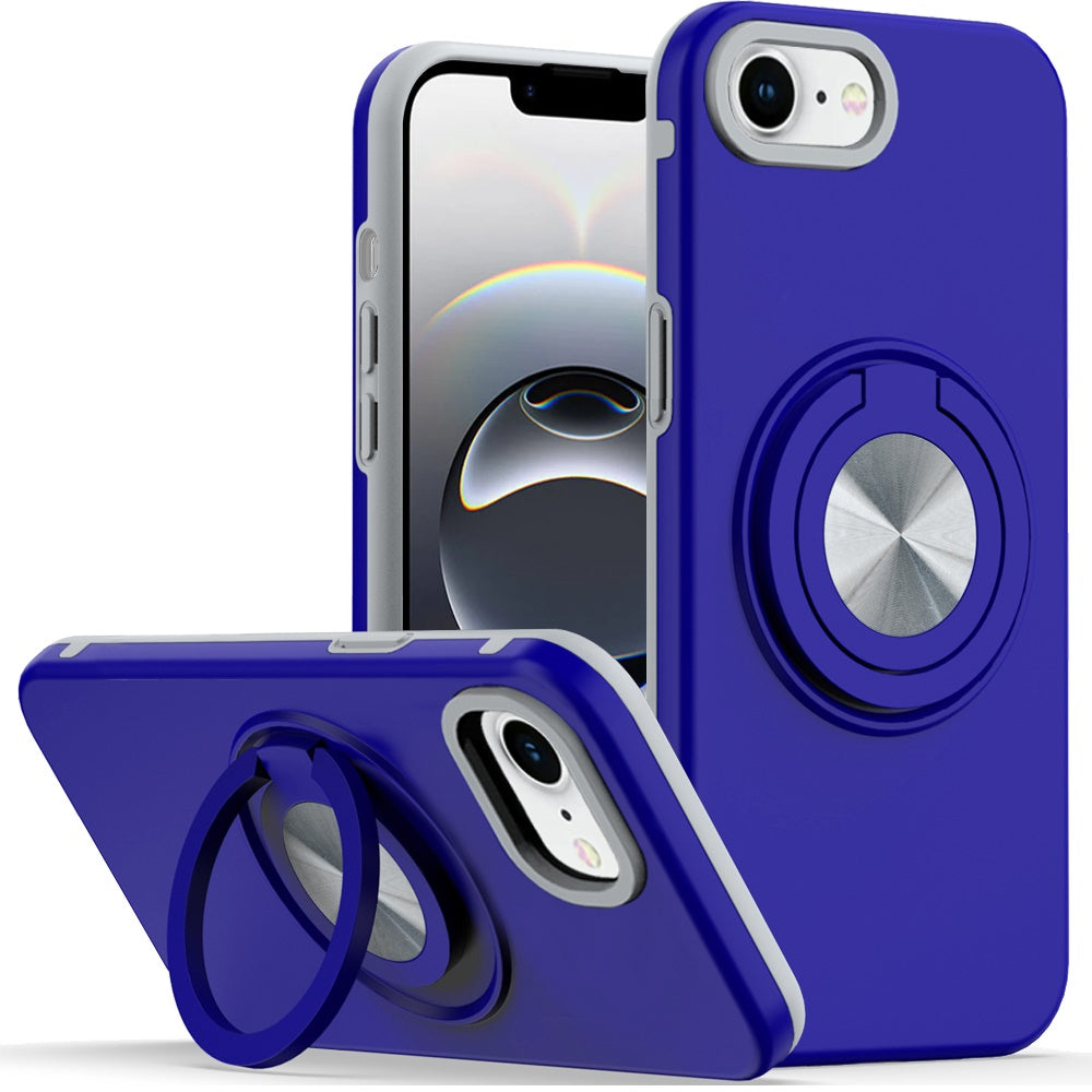 For Apple iPhone 17E /16E Metal Matte Hybrid with Invisible Rotational Ring Stand, Car Mount Friendly, Military Grade Slim Fit Sturdy Case Cover Blue