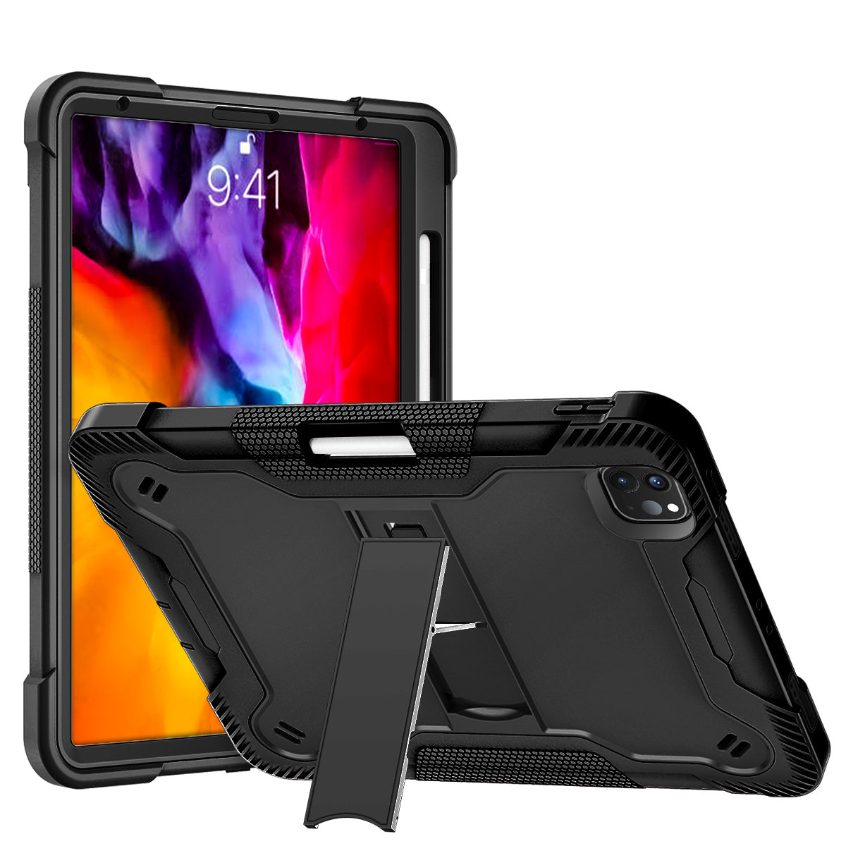 For Shockproof Hybrid Case with Slide Kickstand, Tough Protection Strong Tablet Hybrid Heavy Duty Armor Black Tablet Case Cover