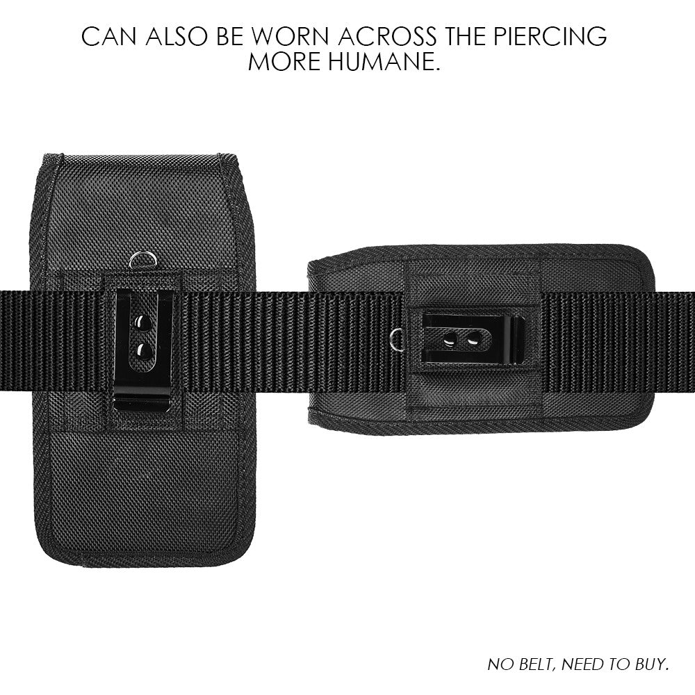 For Apple iPhone 16 Pro (6.3") Universal Pouch Case Vertical Phone Holster Durable Nylon Cover with Belt Clip Loop, Velcro & Hook Carabiner [Black]