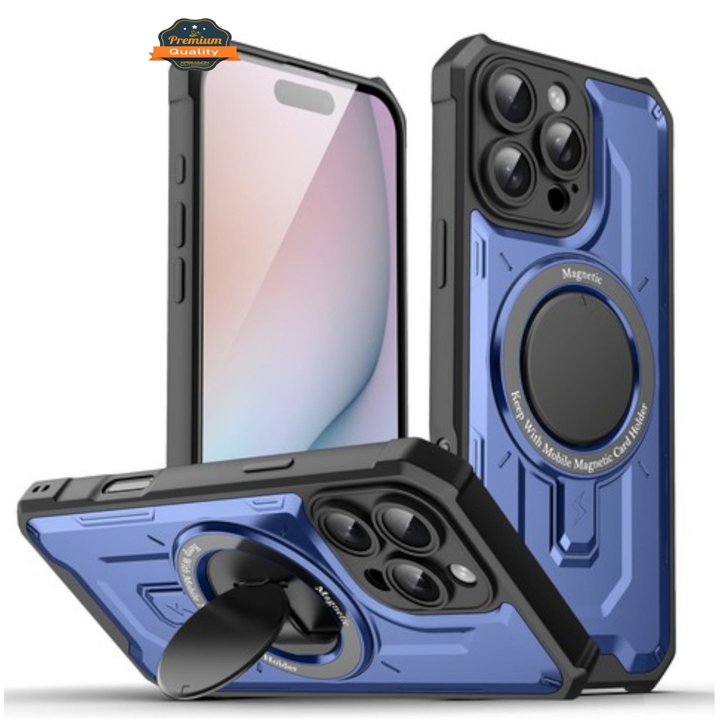 For Apple iPhone 16 (6.1") Hybrid Tuff Case with Folding Stand Magnetic Holder Compatible with MagSafe [Military Shockproof] Case Cover