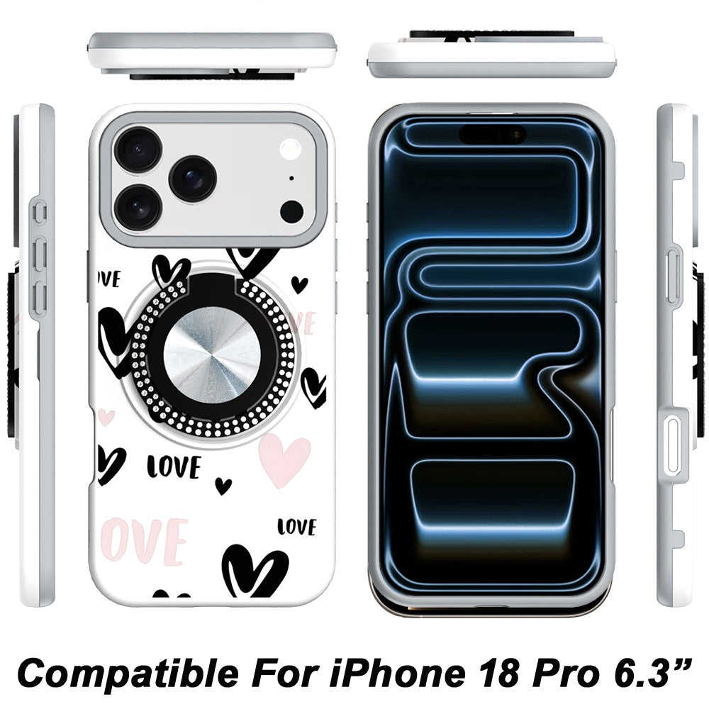 Phone Case for Apple iPhone 18 Pro Magnetic Ring Stand Matte Metal Hybrid Car Mount Friendly Shockproof Rotational Grip Diamond Design Pattern Cover