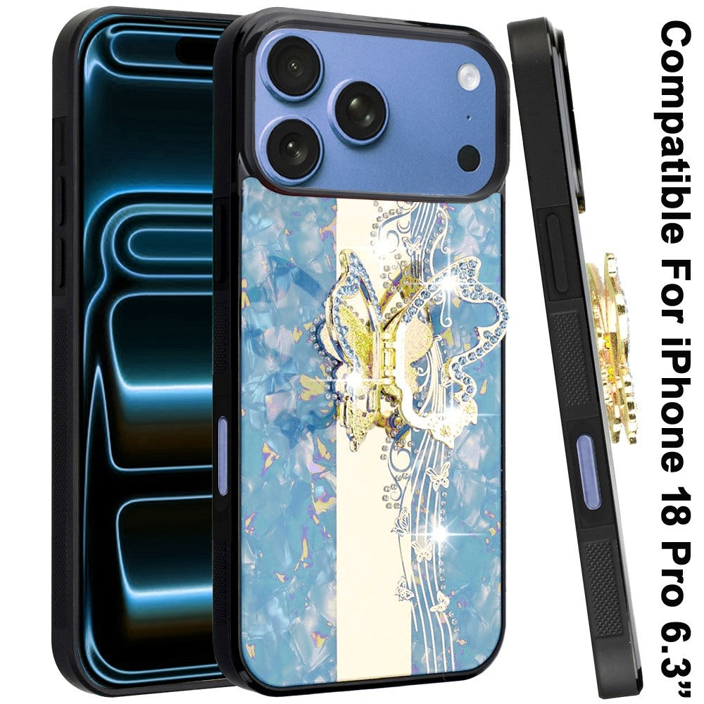 Phone Case for Apple iPhone 18 Pro Diamond 3D Fashion Floral Glitter Engraved Luxury Bling Hybrid Shockproof Chrome Edge Protective Grip Cover