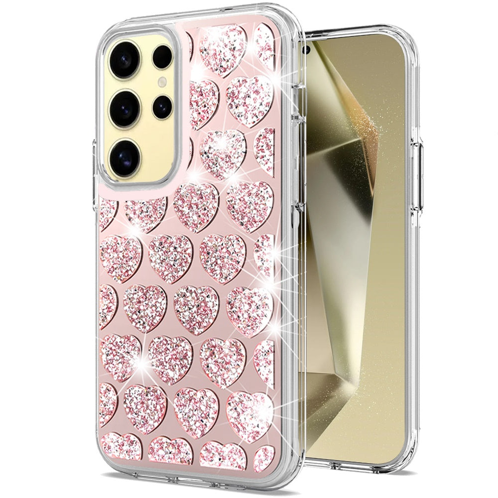 For Samsung Galaxy S25 Ultra Sparkly 3D Design Diamond Shockproof Protective Bling Glitter Rhinestone Hybrid Skin PC & TPU Case Cover